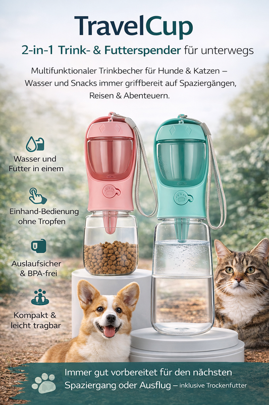 TravelCup - Multifunktionaler Trinkbecher für Hunde und Katzen